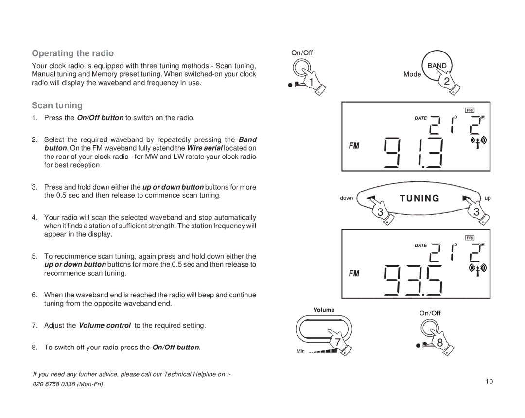 Roberts Radio CR2002 manual Operating the radio, Scan tuning 