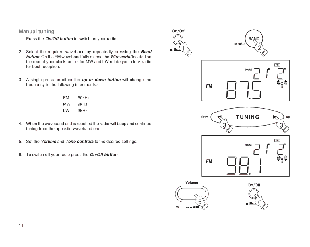 Roberts Radio CR2002 manual Manual tuning 