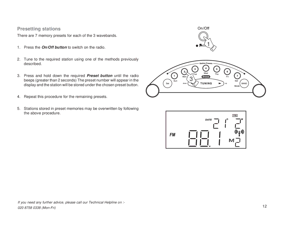 Roberts Radio CR2002 manual Presetting stations 