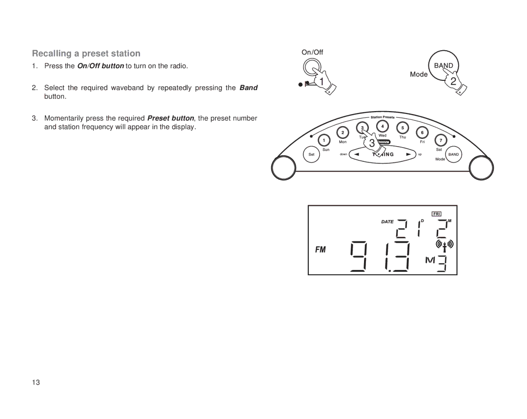 Roberts Radio CR2002 manual Recalling a preset station 