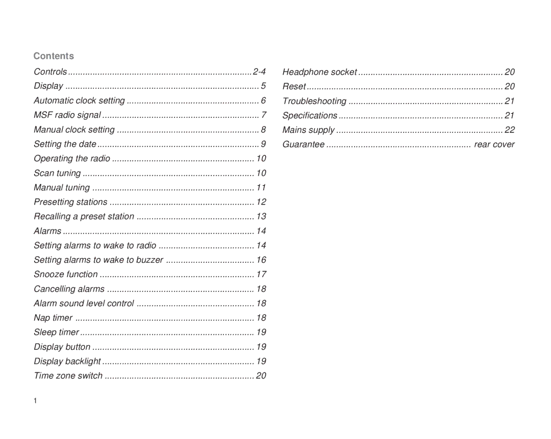 Roberts Radio CR2002 manual Contents 