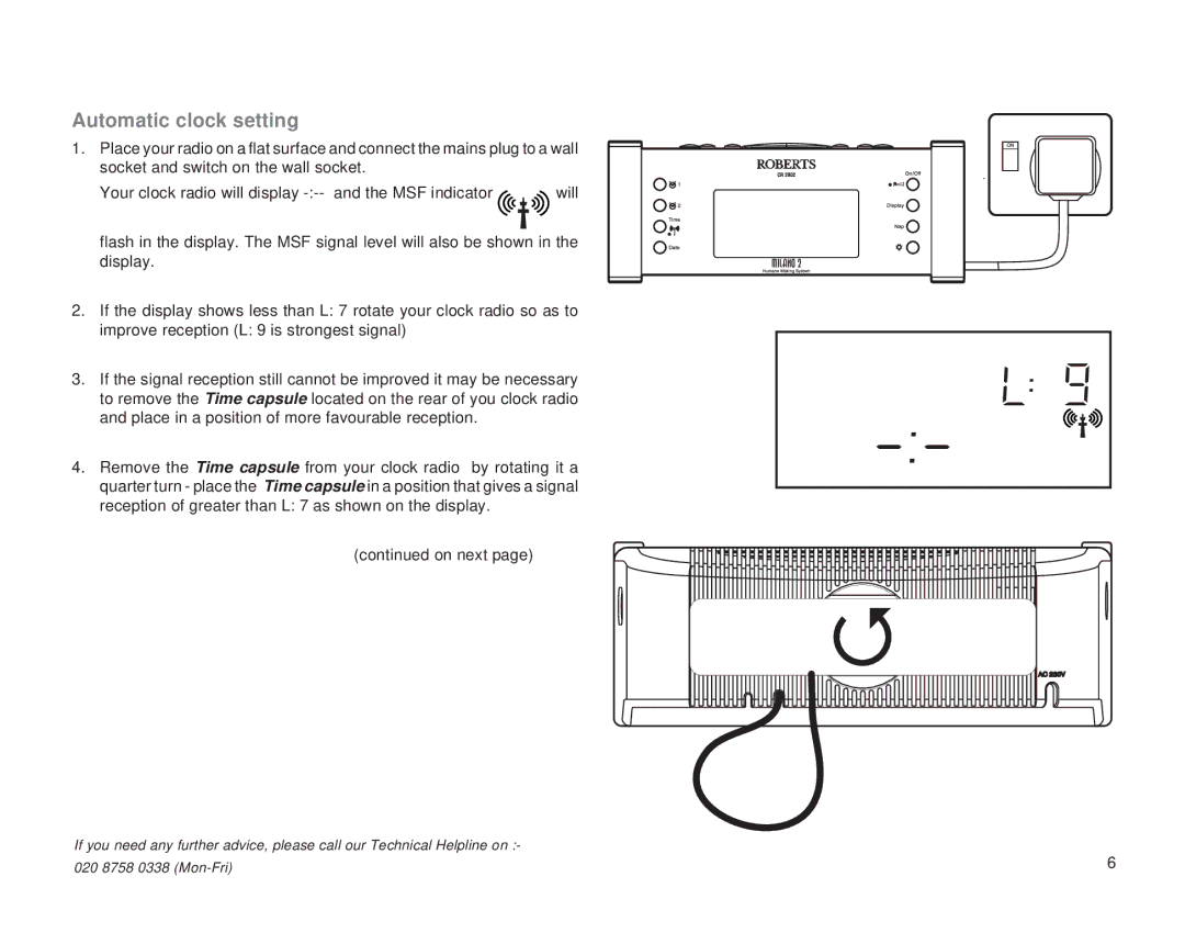 Roberts Radio CR2002 manual Automatic clock setting 