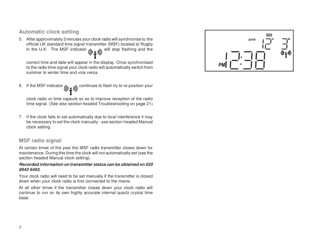 Roberts Radio CR2002 manual MSF radio signal 