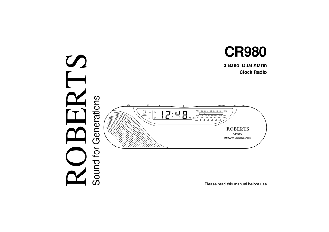 Roberts Radio CR980 manual Band Dual Alarm Clock Radio 