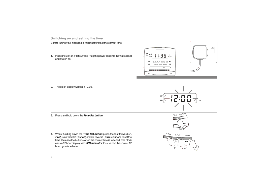 Roberts Radio CR987 manual Switching on and setting the time 