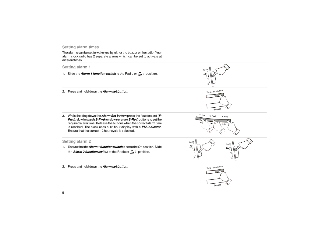 Roberts Radio CR987 manual Setting alarm times 