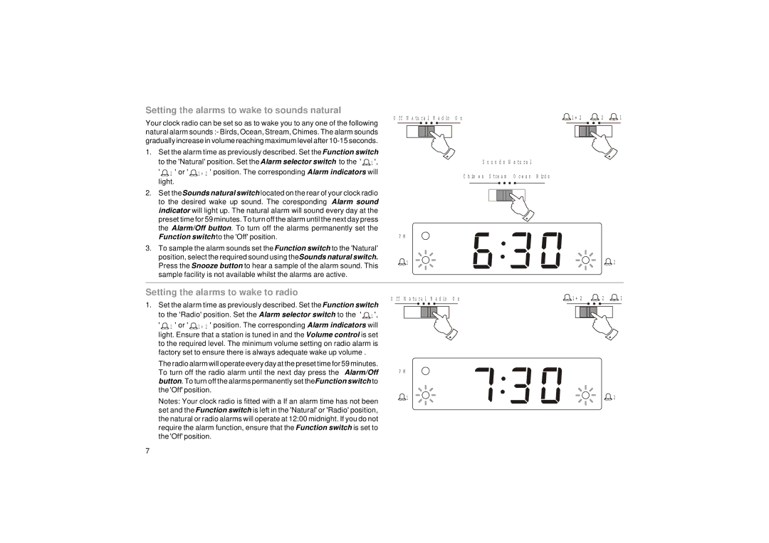 Roberts Radio CR9900 manual Setting the alarms to wake to sounds natural, Setting the alarms to wake to radio 