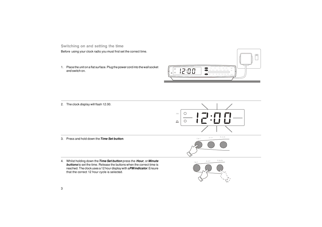 Roberts Radio CR9901 manual Switching on and setting the time 