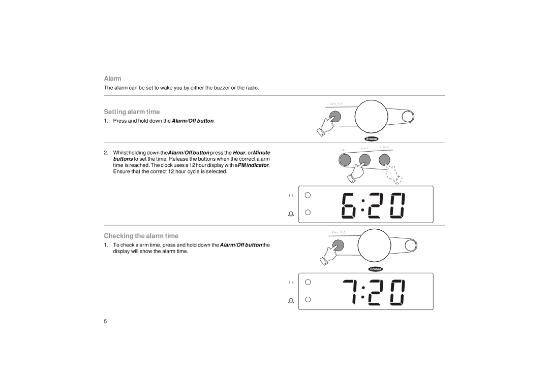 Roberts Radio CR9901 manual Alarm, Setting alarm time, Checking the alarm time 