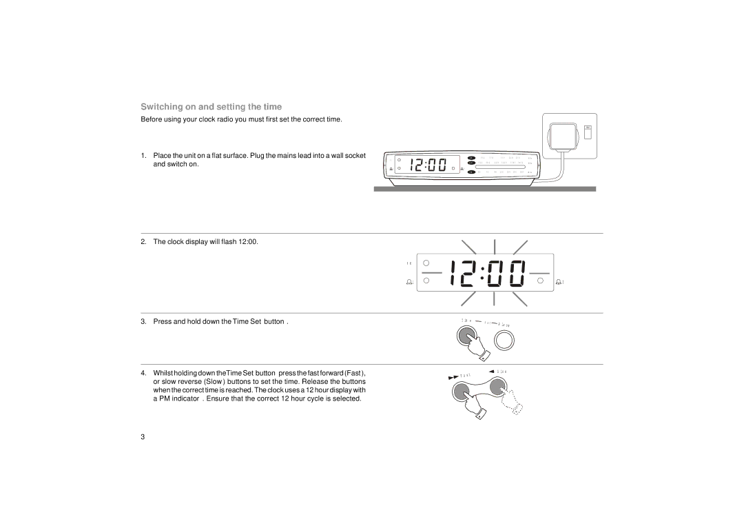 Roberts Radio CR9902 manual Switching on and setting the time 