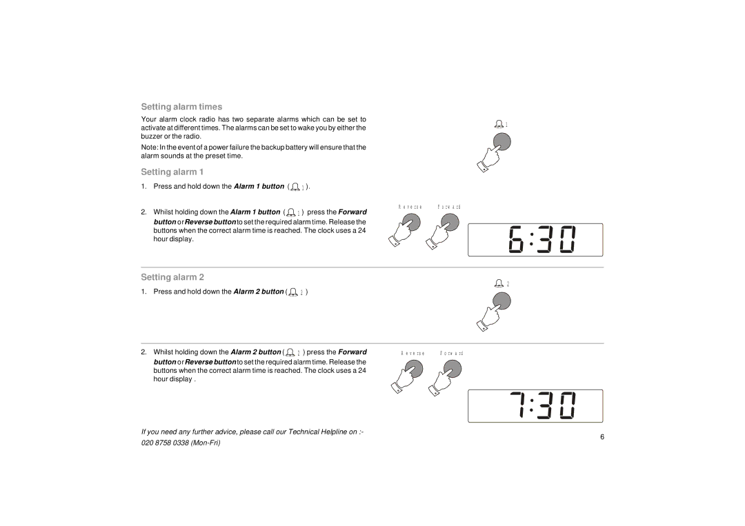 Roberts Radio CR9910 manual Setting alarm times 