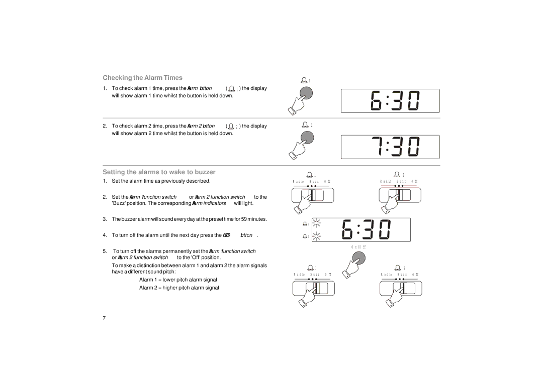 Roberts Radio CR9910 manual Checking the Alarm Times, Setting the alarms to wake to buzzer 