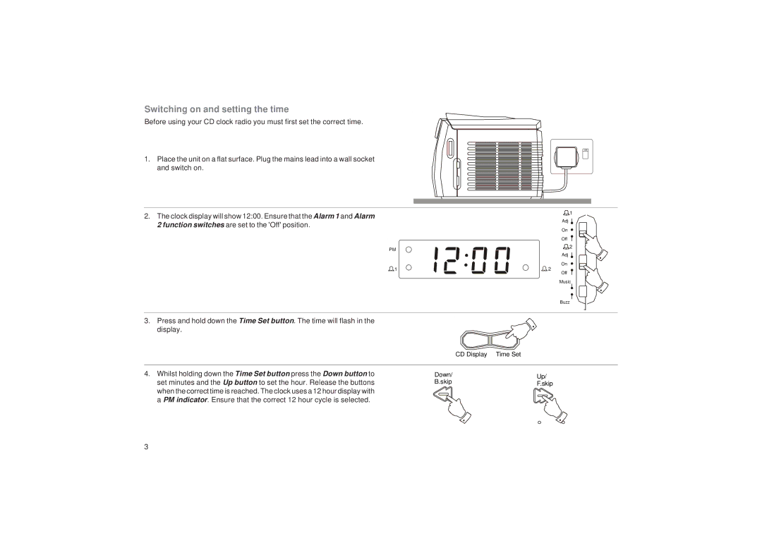 Roberts Radio CR9916 manual Switching on and setting the time 