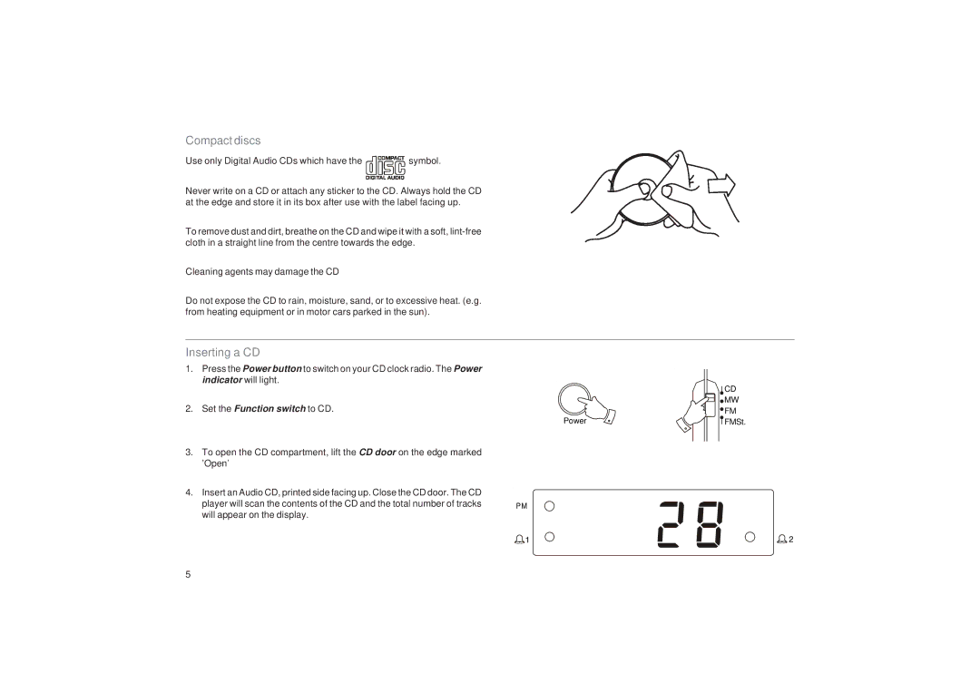 Roberts Radio CR9916 manual Compact discs, Inserting a CD 