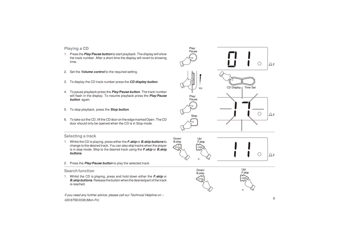 Roberts Radio CR9916 manual Playing a CD, Selecting a track, Search function 