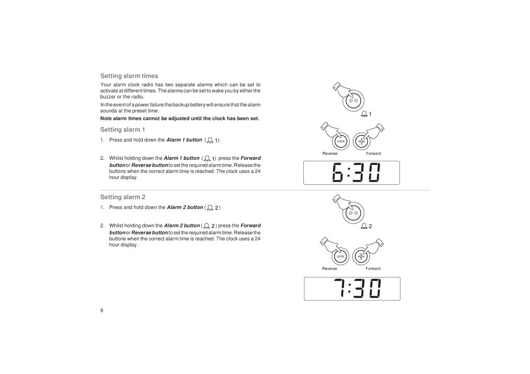 Roberts Radio CR9919 manual Setting alarm times 