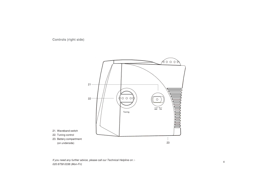 Roberts Radio CR9919 manual Controls right side 