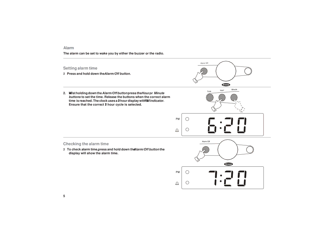 Roberts Radio CR9920 manual Alarm, Setting alarm time, Checking the alarm time 