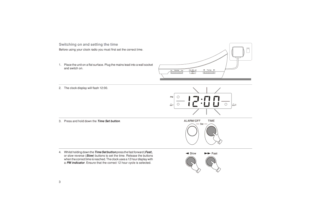 Roberts Radio CR9922 manual Switching on and setting the time 