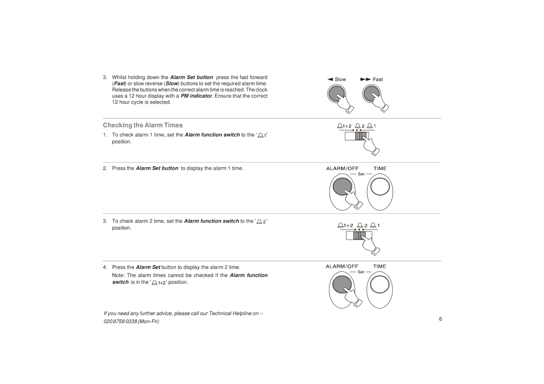 Roberts Radio CR9922 manual Checking the Alarm Times 