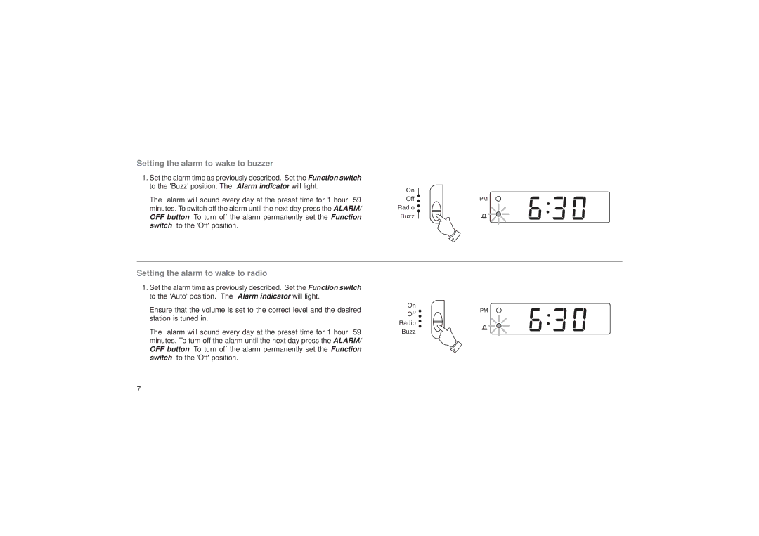 Roberts Radio CR9923 manual Setting the alarm to wake to buzzer, Setting the alarm to wake to radio 