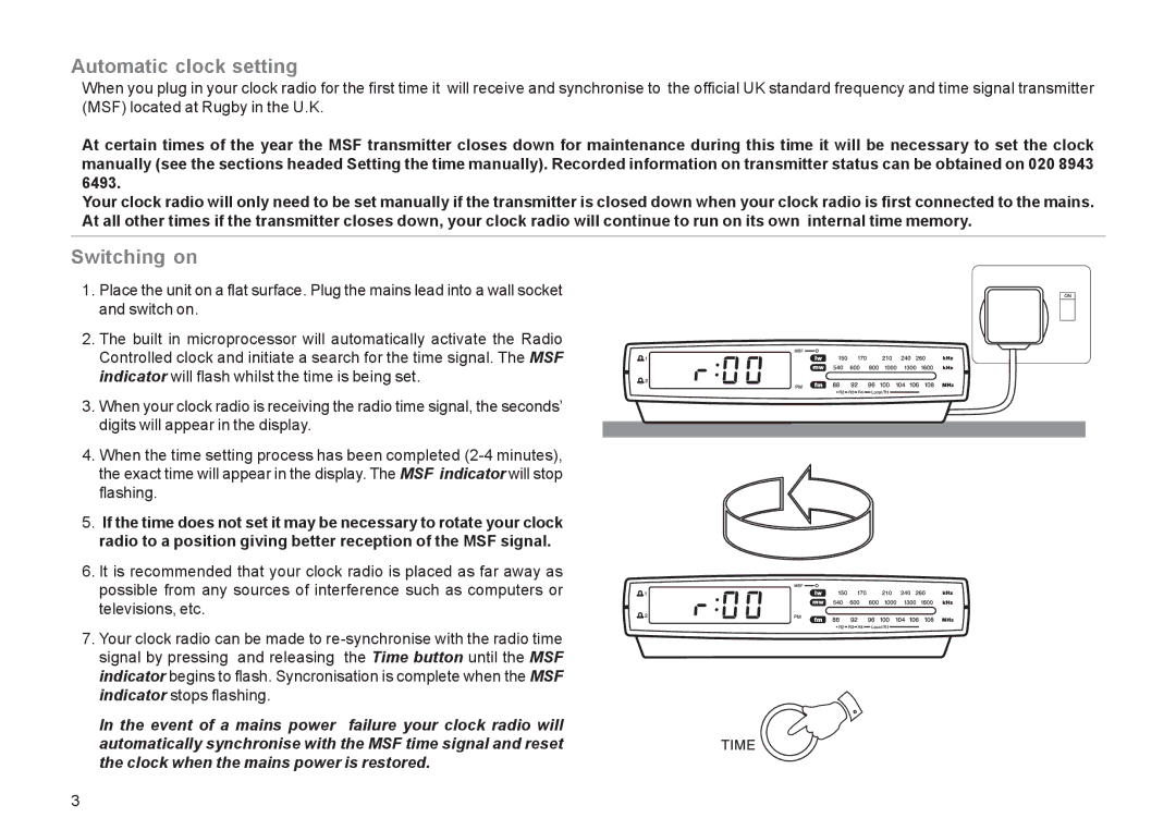 Roberts Radio CR9931 manual Automatic clock setting, Switching on 