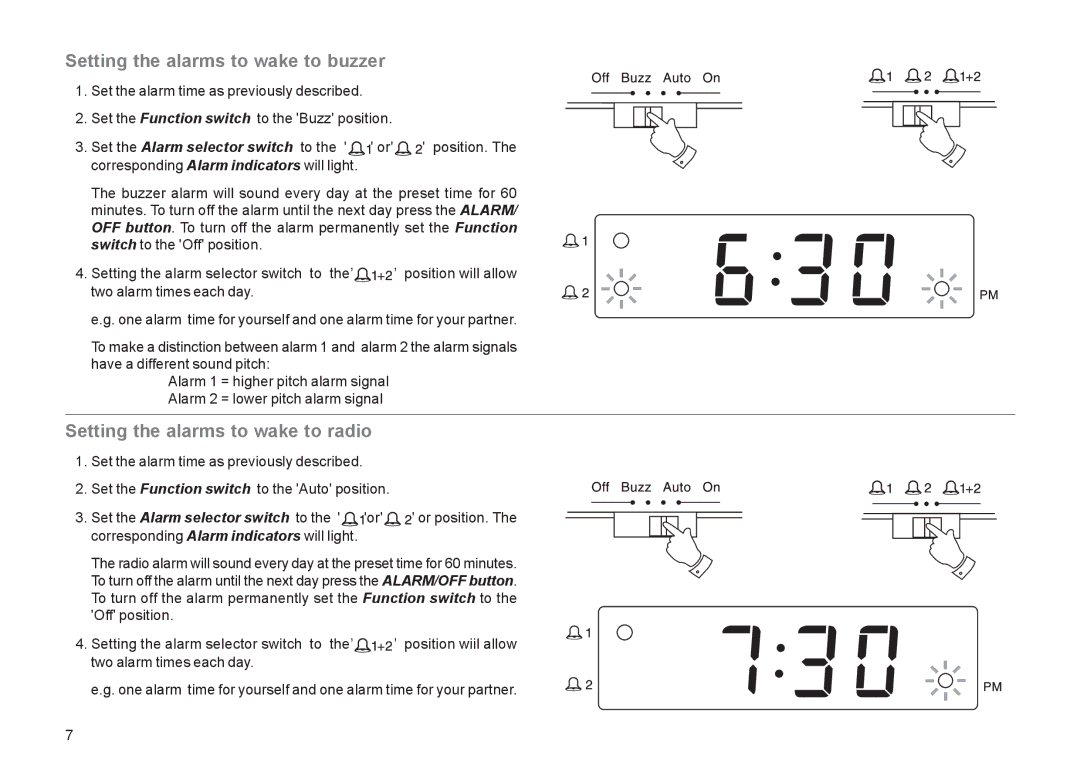 Roberts Radio CR9931 manual Setting the alarms to wake to buzzer, Setting the alarms to wake to radio 