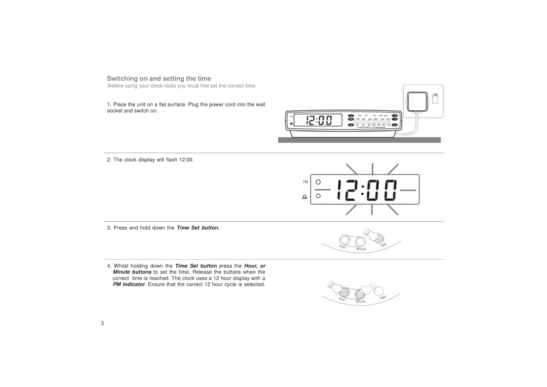 Roberts Radio CR9932 manual Switching on and setting the time 