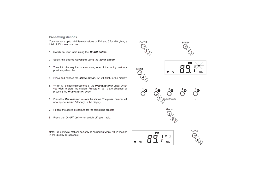 Roberts Radio CR9934 manual Pre-setting stations 