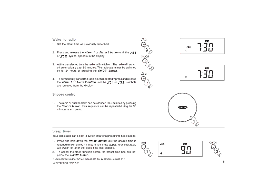 Roberts Radio CR9934 manual Wake to radio, Snooze control, Sleep timer 