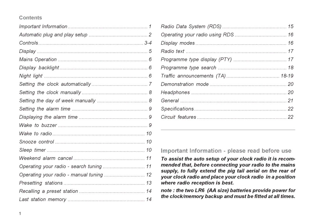 Roberts Radio CR9935 manual Important Information please read before use 