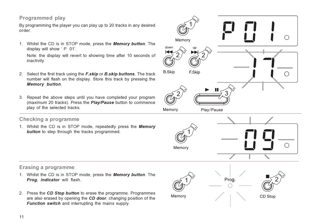 Roberts Radio CR9936 manual Programmed play, Checking a programme, Erasing a programme 