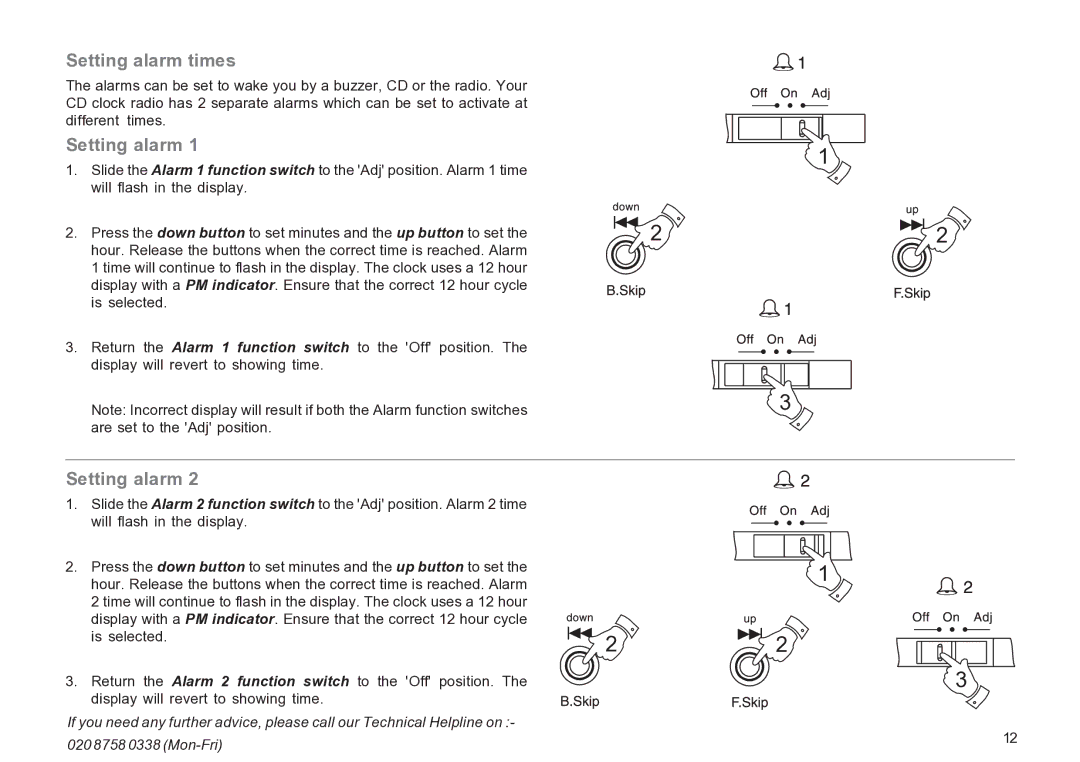 Roberts Radio CR9936 manual Setting alarm times 