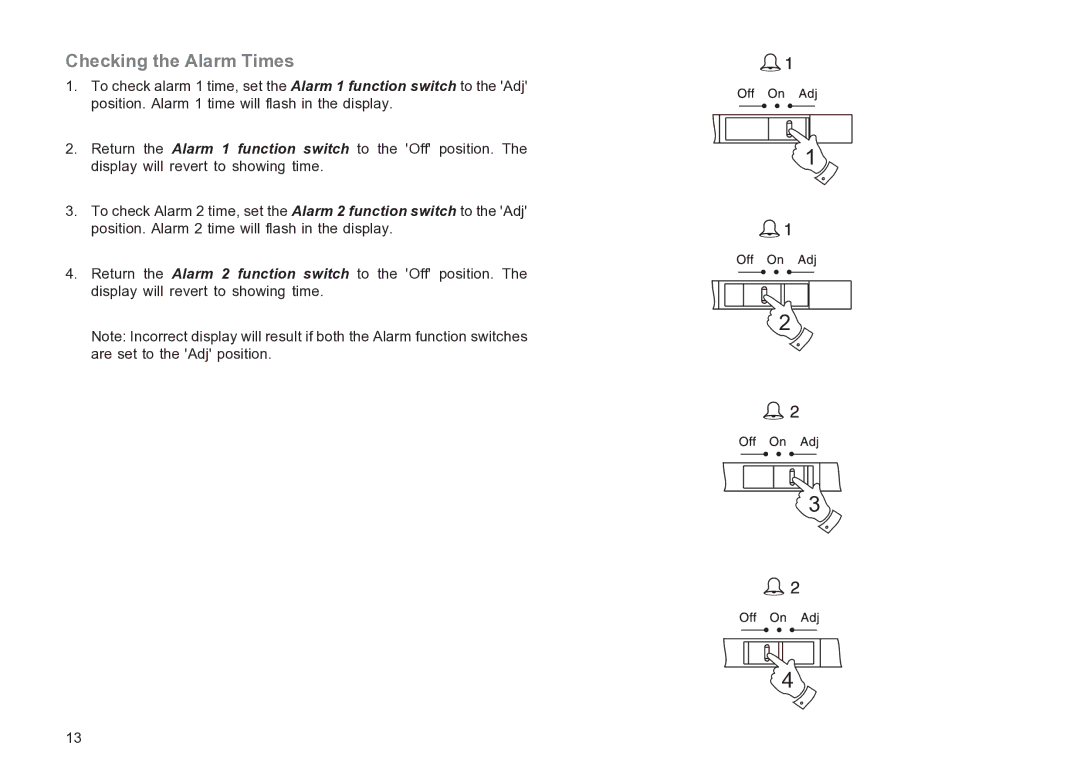 Roberts Radio CR9936 manual Checking the Alarm Times 