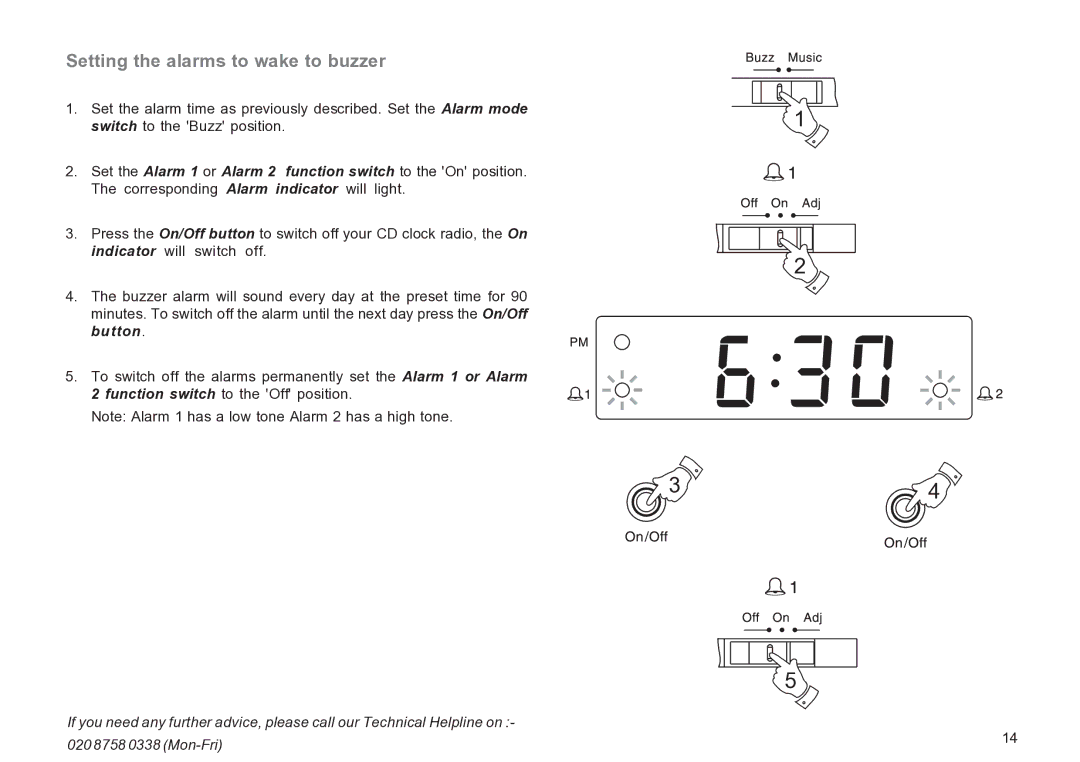 Roberts Radio CR9936 manual Setting the alarms to wake to buzzer 