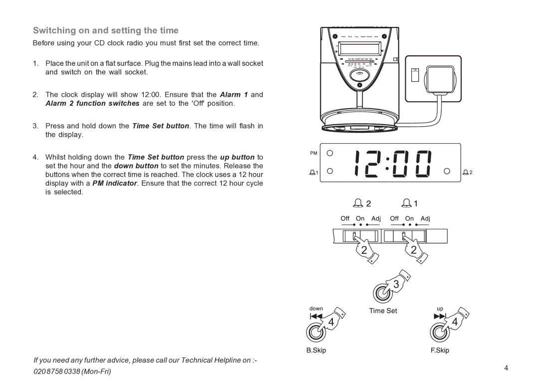 Roberts Radio CR9936 manual Switching on and setting the time 