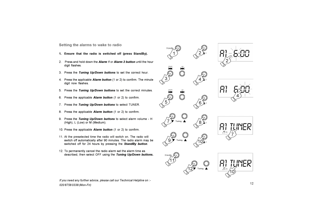 Roberts Radio CR9937 manual Setting the alarms to wake to radio 