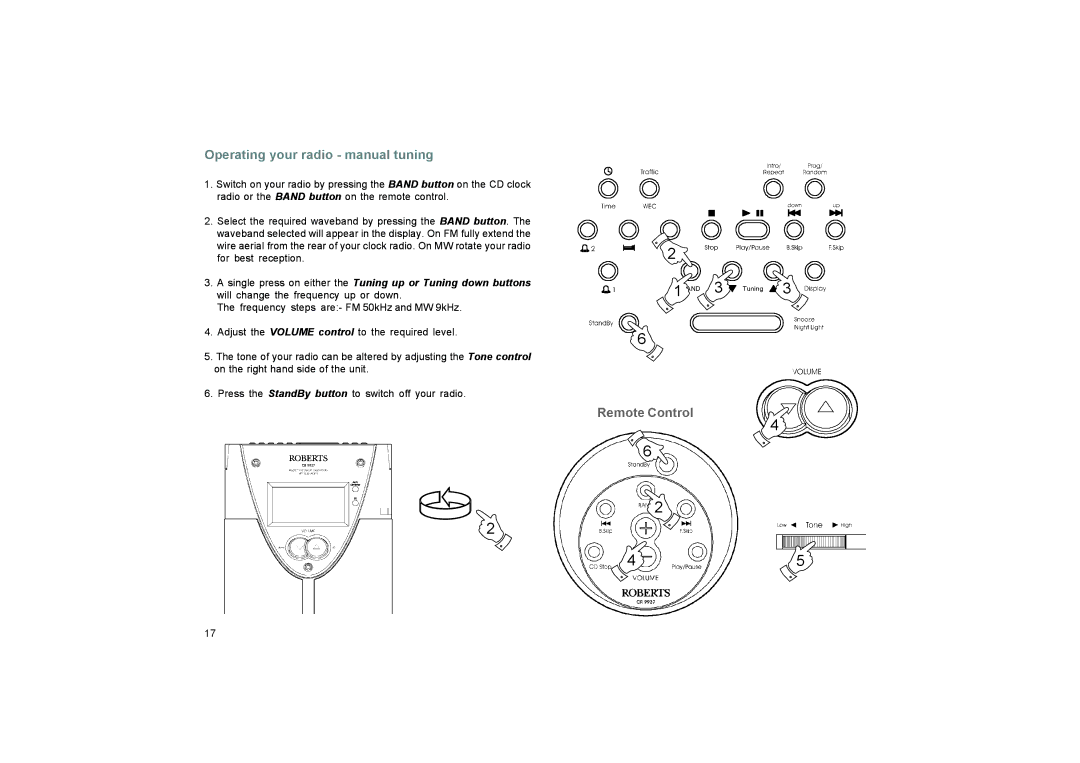 Roberts Radio CR9937 Operating your radio manual tuning, Select the required waveband by pressing the Band button 