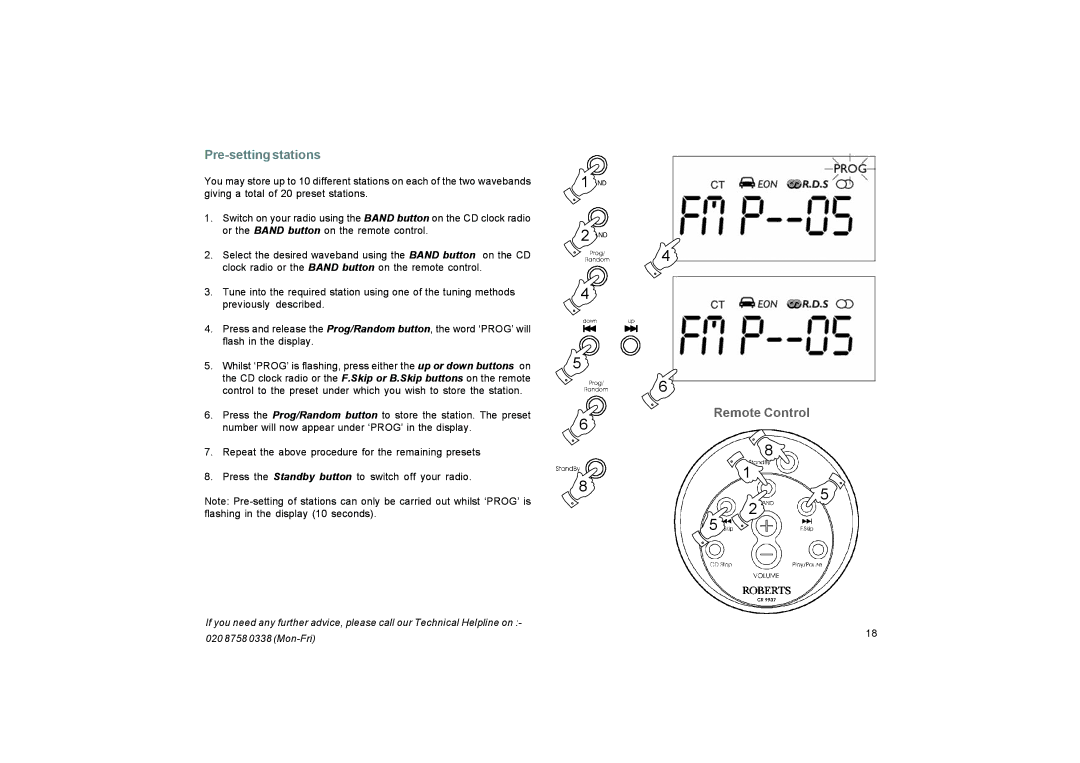 Roberts Radio CR9937 manual Pre-setting stations 