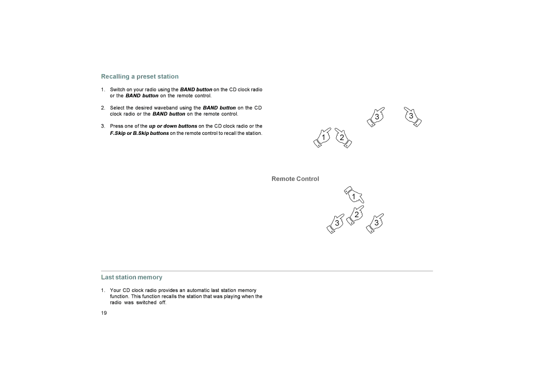 Roberts Radio CR9937 manual Recalling a preset station, Last station memory 