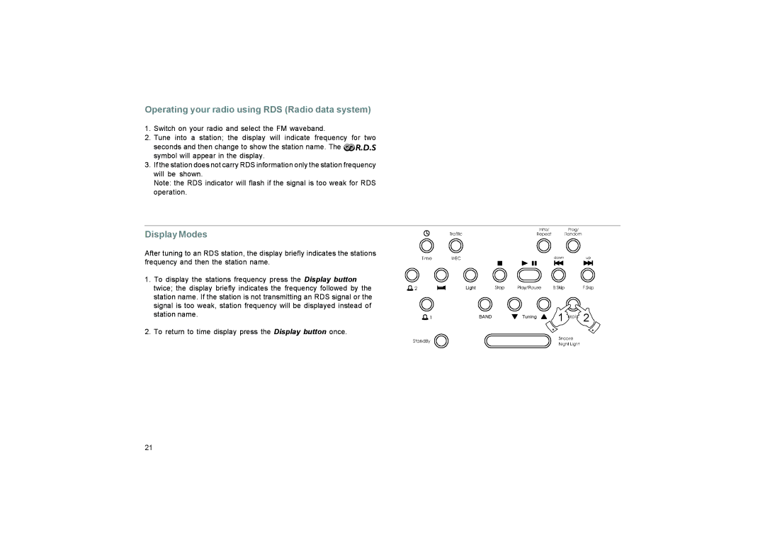 Roberts Radio CR9937 manual Operating your radio using RDS Radio data system, Display Modes 