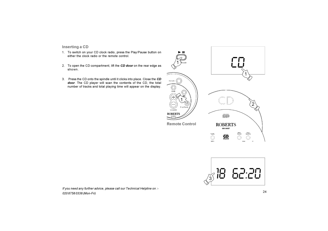 Roberts Radio CR9937 manual Inserting a CD, Remote Control 