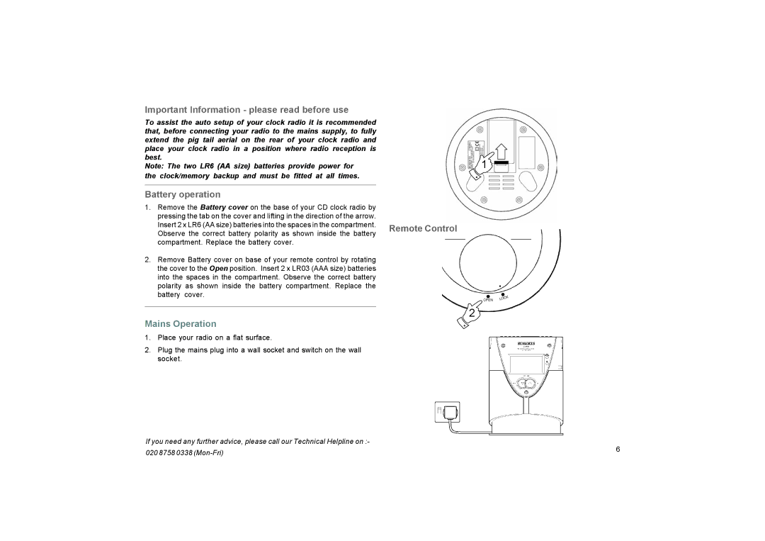 Roberts Radio CR9937 manual Important Information please read before use, Battery operation, Mains Operation 