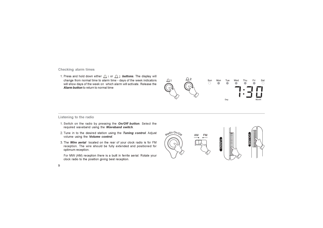 Roberts Radio CR9945 manual Checking alarm times, Listening to the radio 