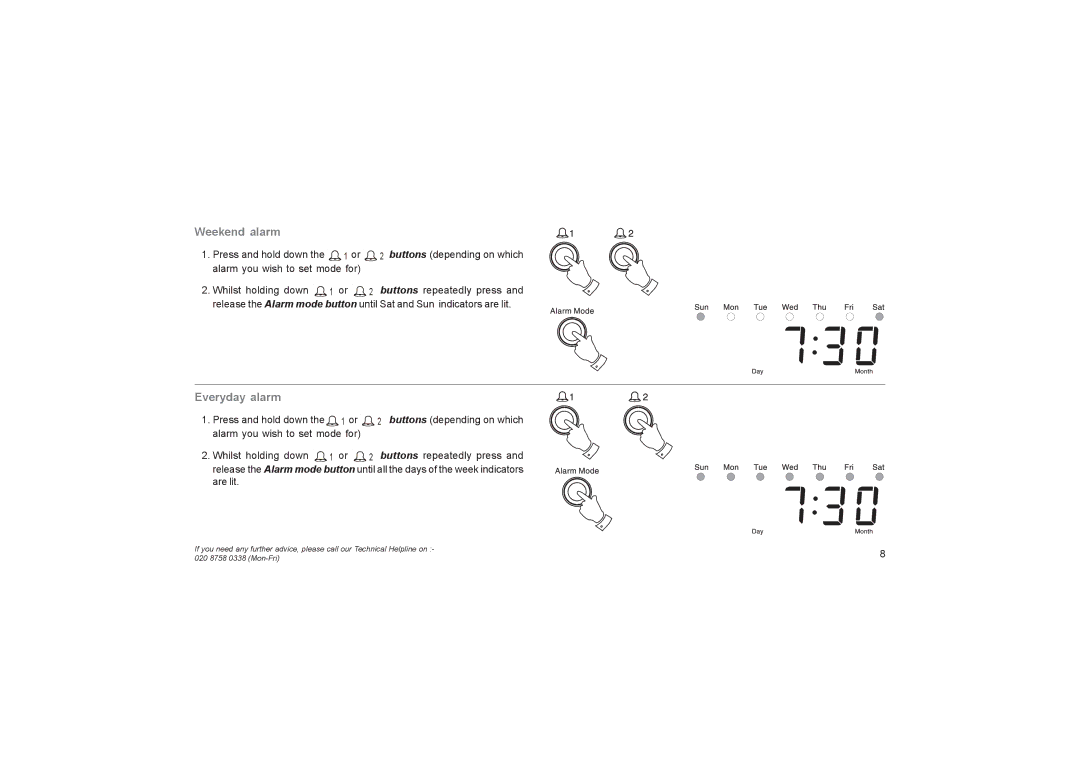 Roberts Radio CR9945 manual Weekend alarm, Everyday alarm 