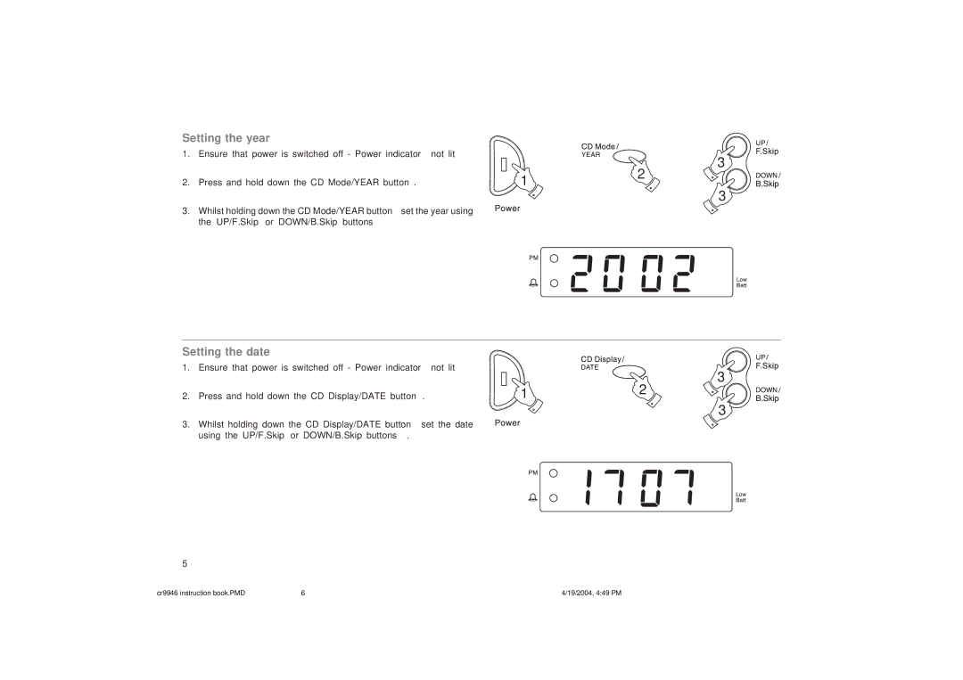 Roberts Radio CR9946 manual Setting the year, Setting the date 