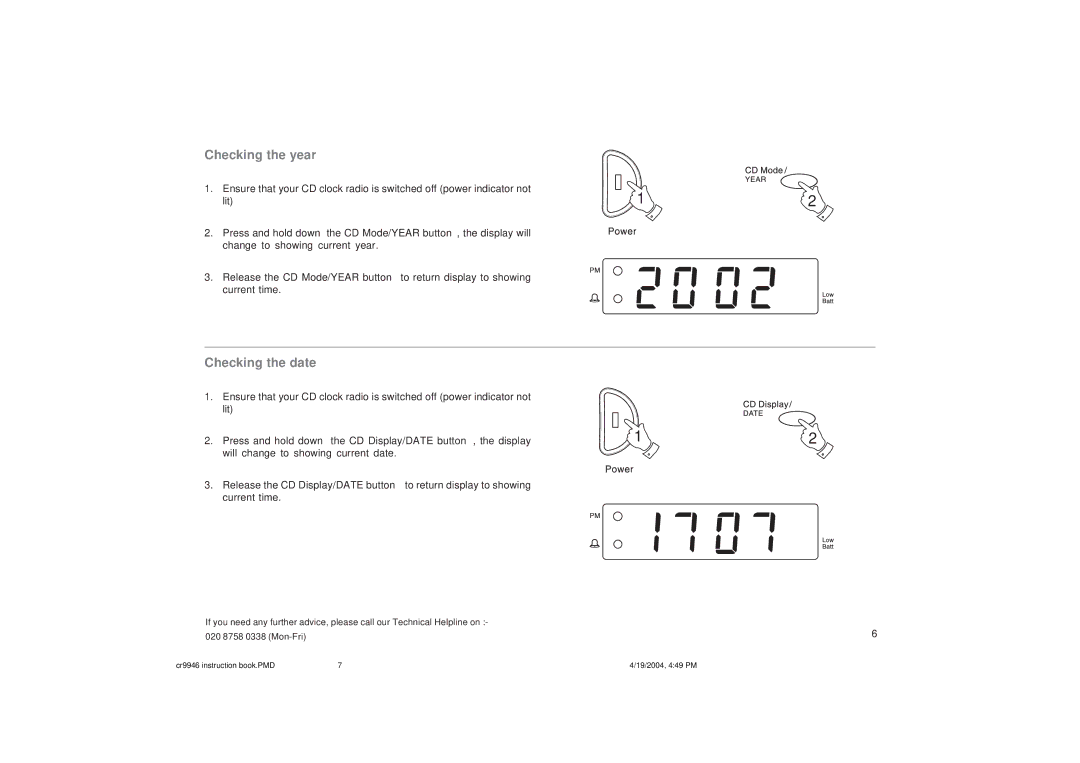 Roberts Radio CR9946 manual Checking the year, Checking the date 