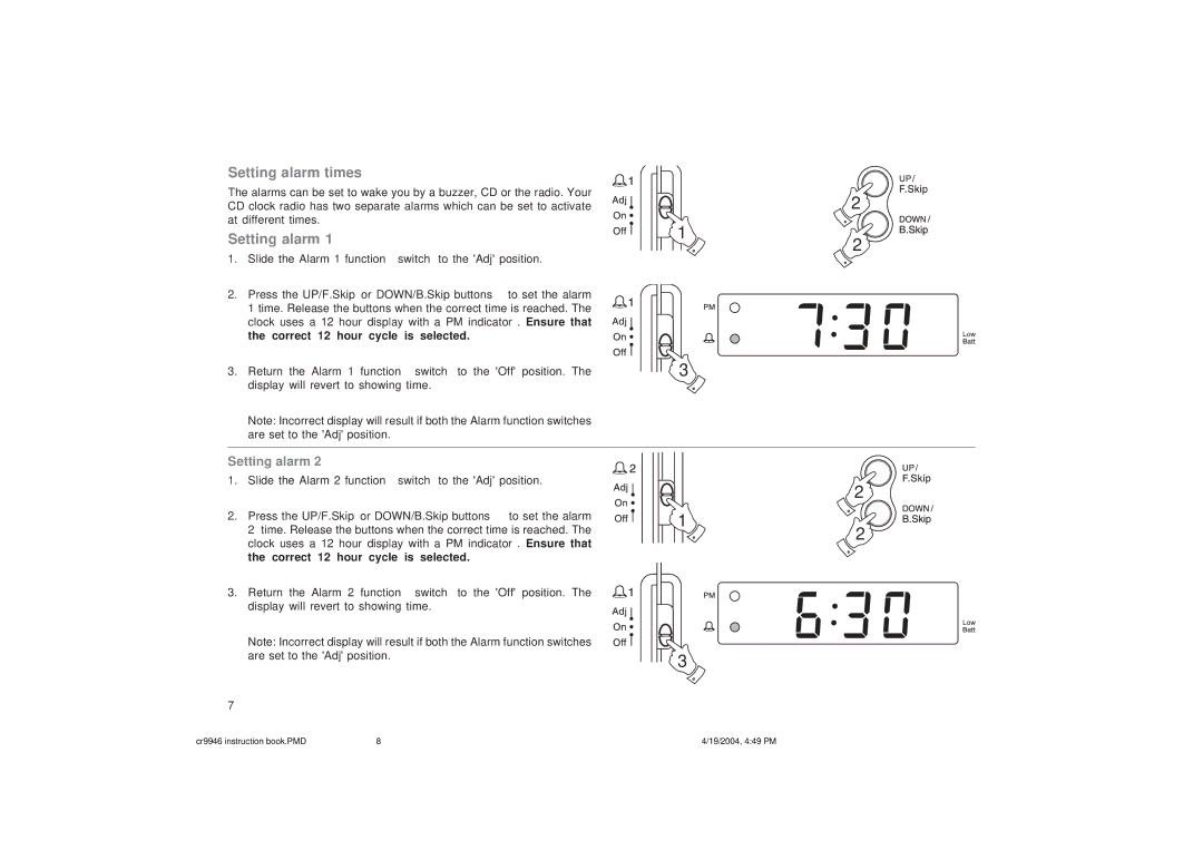 Roberts Radio CR9946 manual Setting alarm times 