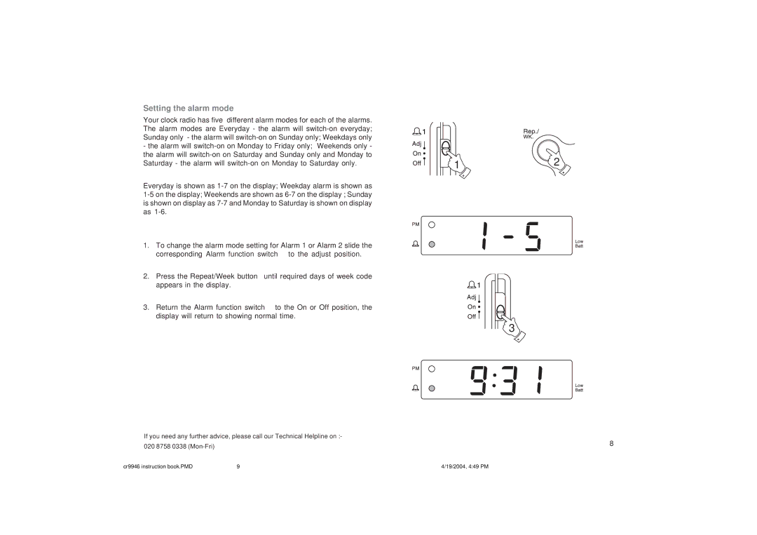 Roberts Radio CR9946 manual Setting the alarm mode 