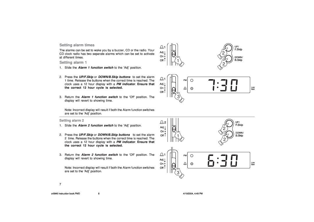Roberts Radio CR9946 manual Setting alarm times 